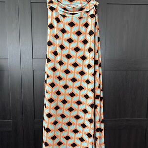 LuLaRoe Maxi Skirt in Mint, Orange & Black Geometric Print